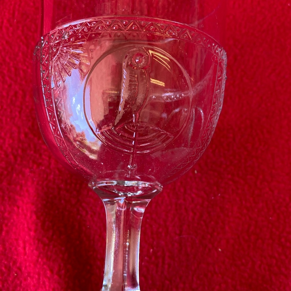 Rare 1880's Early American Pressed Glass Parrot & Fan Goblet